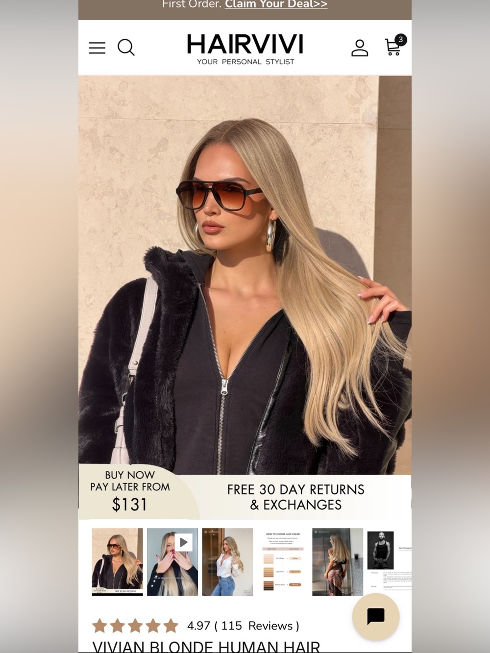 Hairvivi Vivian Blonde 20” Small Cap Honey Lace